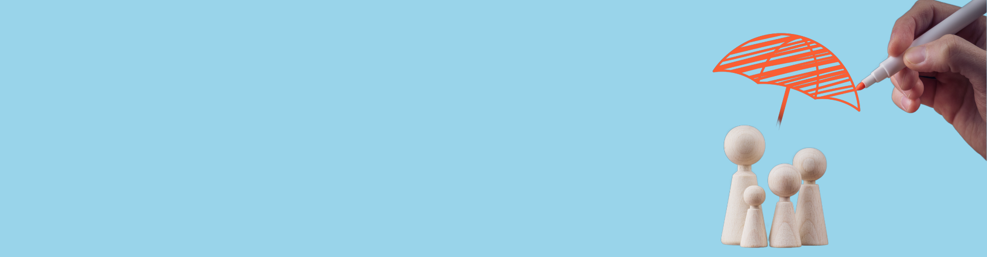 Family figures protected by a drawn umbrella, representing life insurance, income protection, and financial security with Innovest advisers in New Zealand.